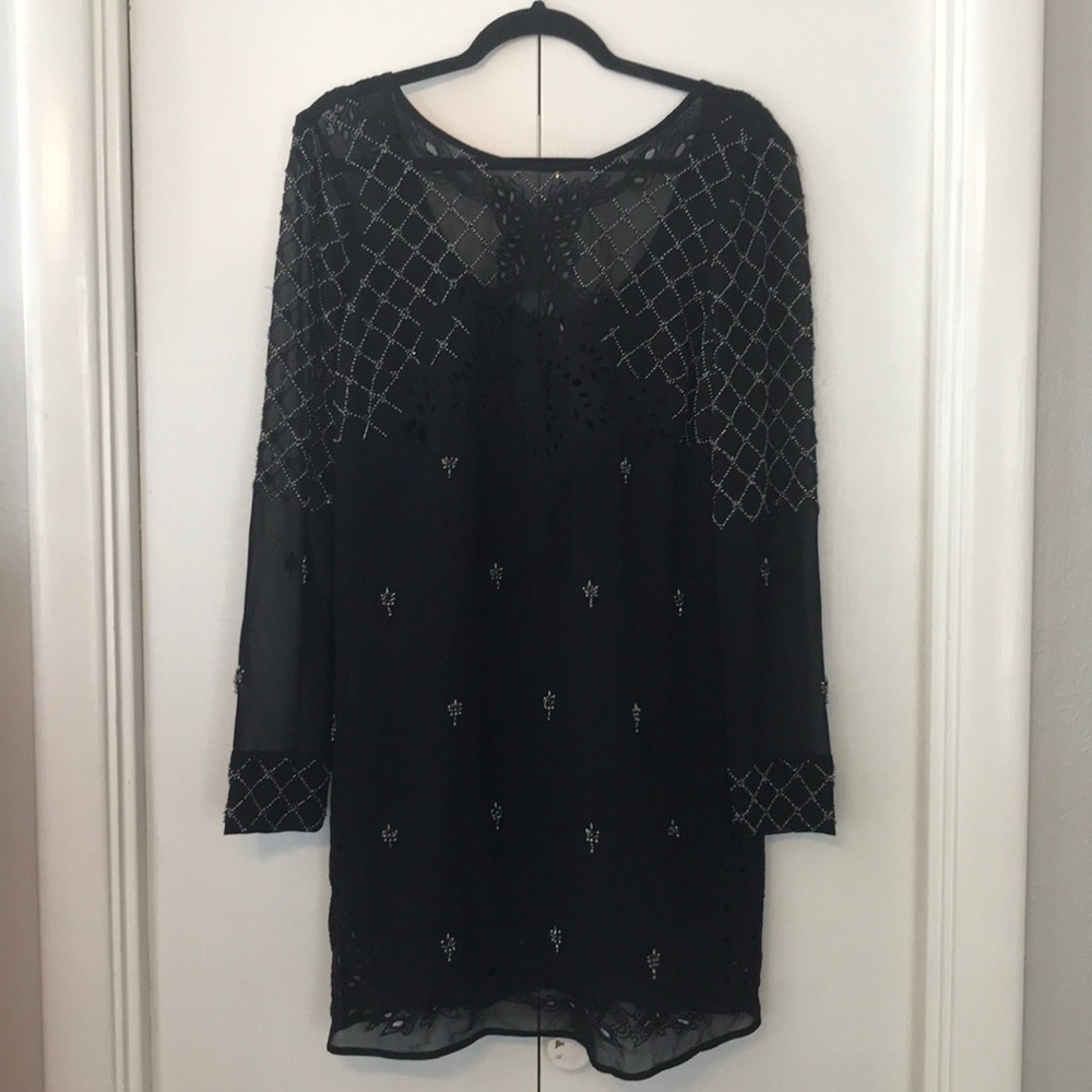 Free People beaded sheer black dress